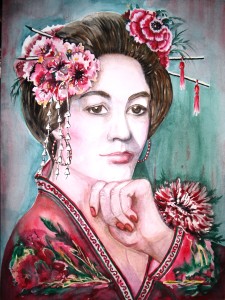 Geisha mit Chrysantheme